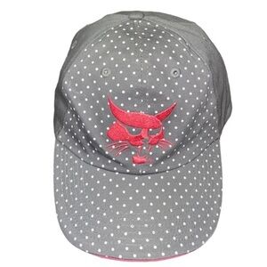 Bobcat Grey Polkadot embroidered pink cat logo